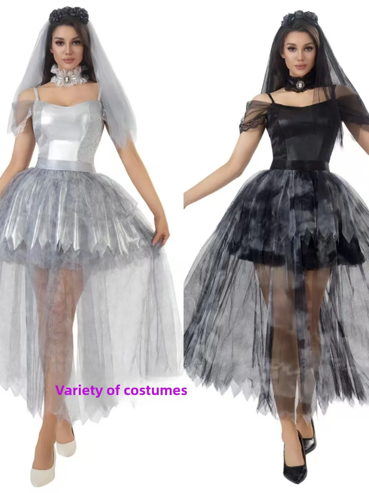

loween Adult COS Costume Ghost Bride Witch ey Angel Devil k Gothic Performance Dr Women's Faion Trend