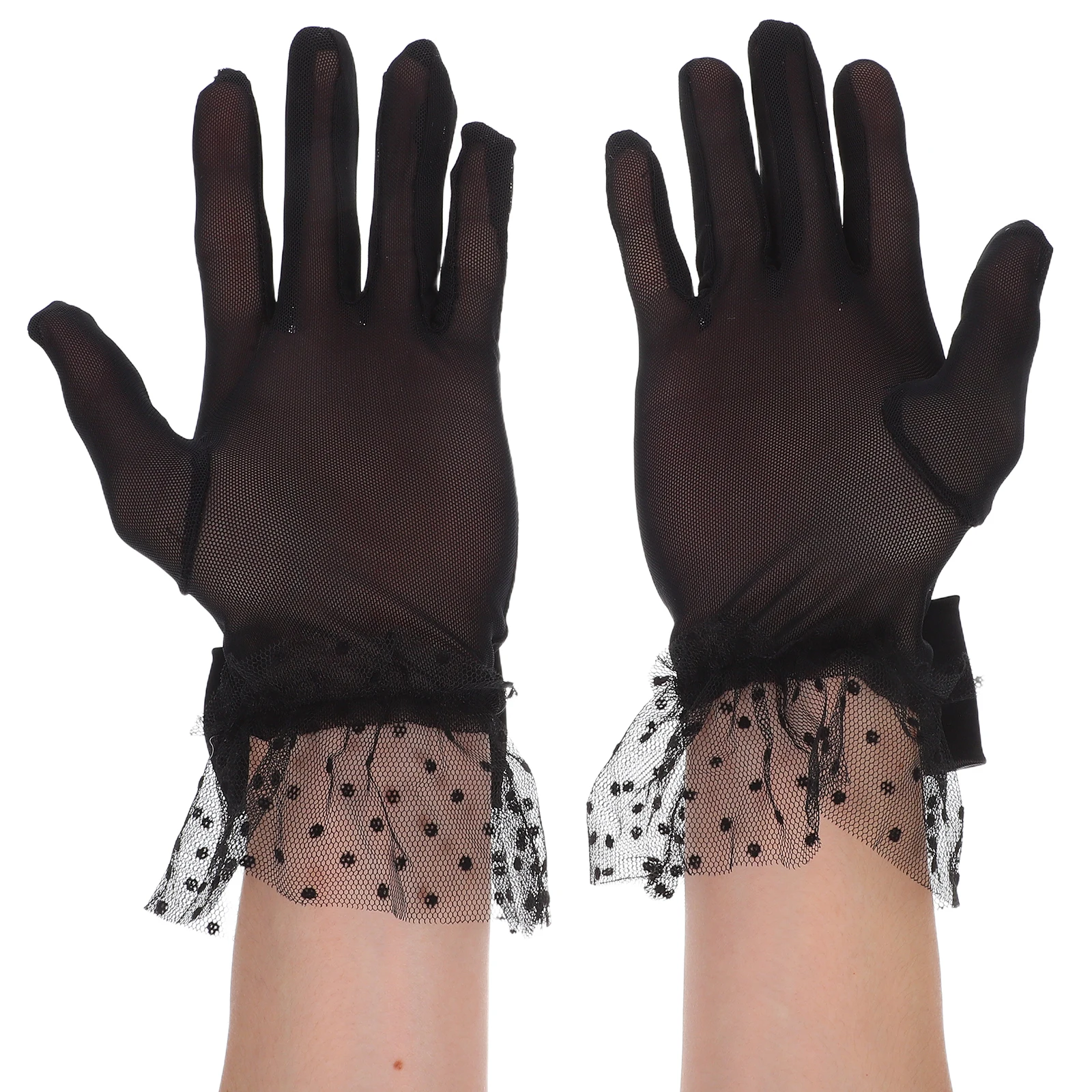

Lace Gloves Black Short Wrist Vintage Elegant Evening Tea Party Accessories Women Fashion Comfortable Satin Mesh