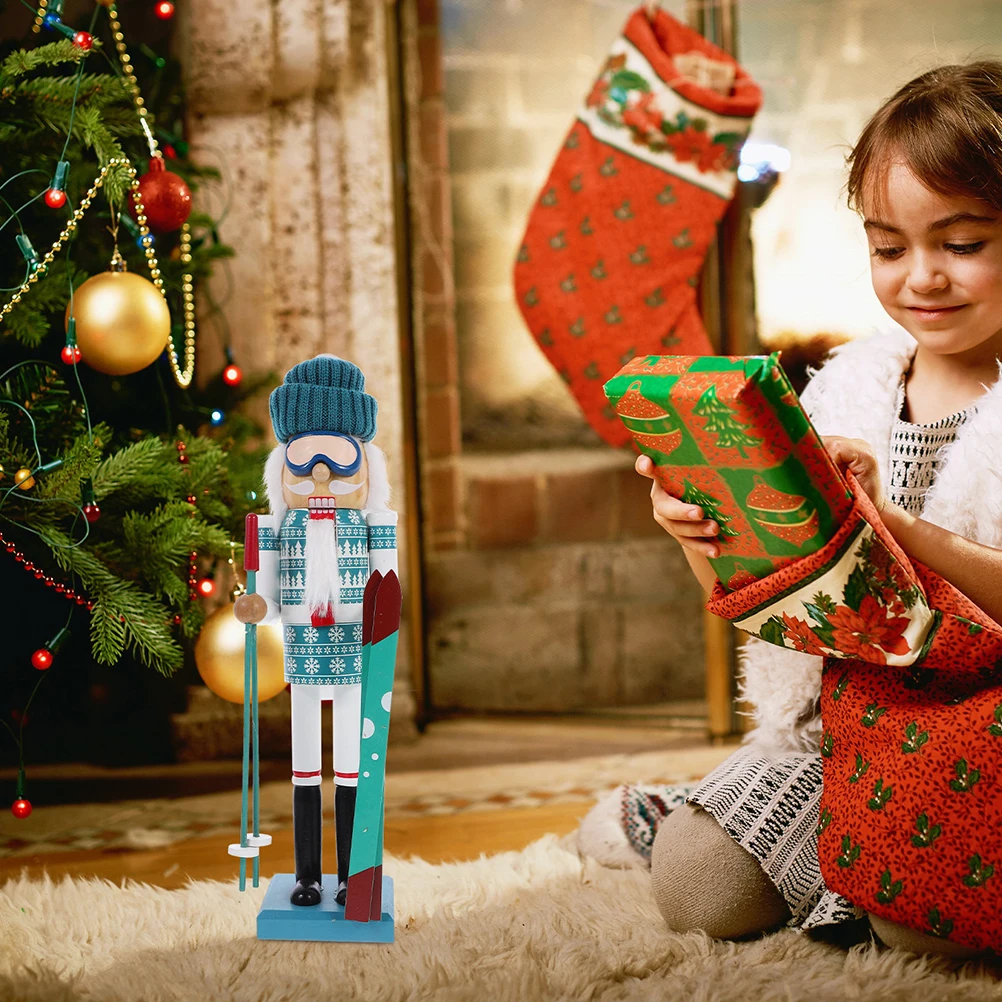 

Wooden Nutcracker Skiing Soldier Decor Perfect Christmas Gift Xmas Desktop Nutcracker Craft Ornament Christmas Wood Nutcrackers