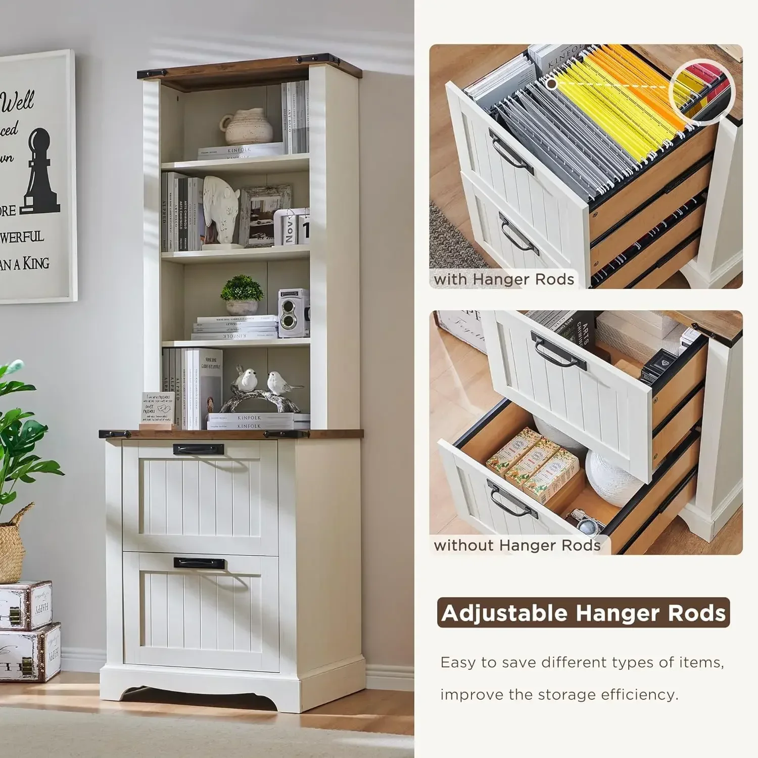 [أفضل بائع، اشترِ الآن! ]خزانة كتب مع درجين لملفين، رف كتب للمزرعة بطول 72 بوصة، خزانة خشبية ريفية من 4 طبقات للمكتب المنزلي، Livi