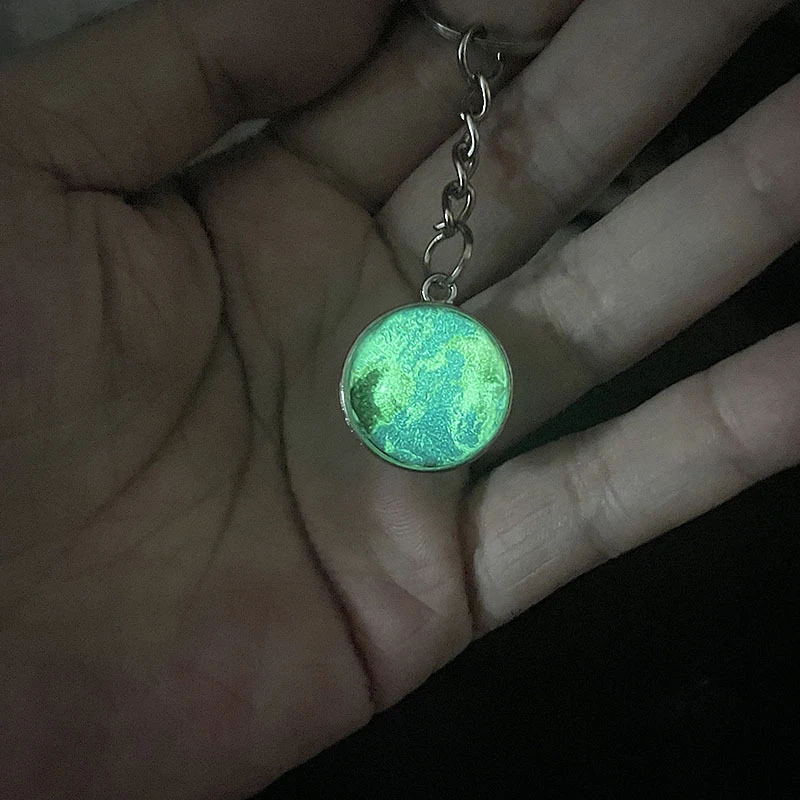 Glow In The Dark Solar System Galaxy Planet Keychain Jupter Moon Earth Mars Sun Double Side Glass Ball Key Chain Pendant Gift