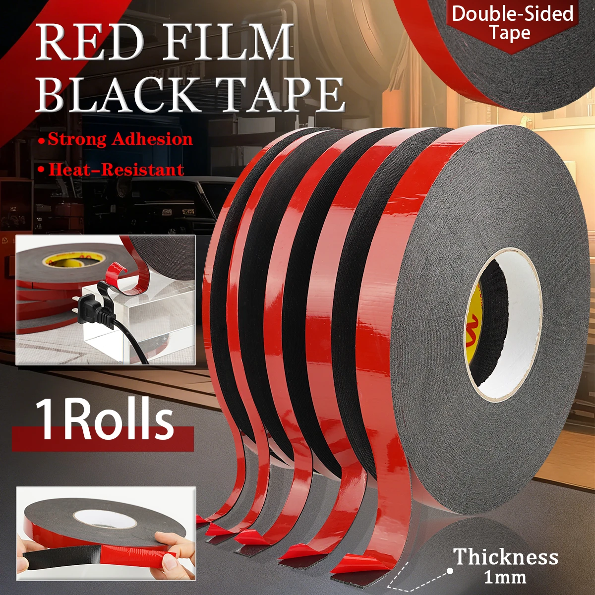 25m High Adhesive Black Pe Double-Sided Tape Fixed Pad Elastic Bonding Waterproof Temperature Resistant Car LED Wall Light Strip