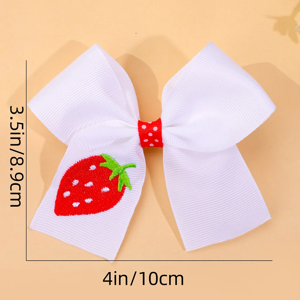 2pcs Cute Strawberry Bow Hair Clip for Girls Embroidered Bow Hair Clip for Kids Grosgrain Ribbon Strawberry Bows Hair Clips