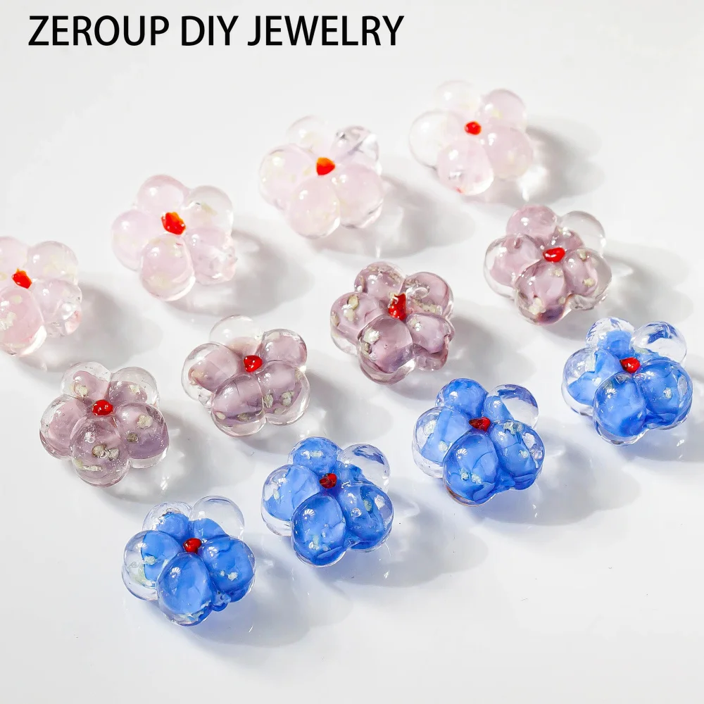 14mm Flower Lampwork Beads Translucent Loose Beads Colorful Beads For Jewelry DIY Making Bracelet Necklace Accessories 10pcs
