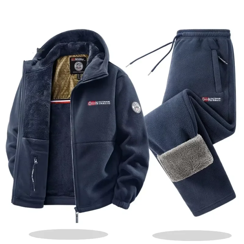 Fleece Tracksuit Set for Men Norway Style Heavy Warm Hoodie & Pants Two-Piece Set Plus Size Big Tall Winter Thermal Underwear