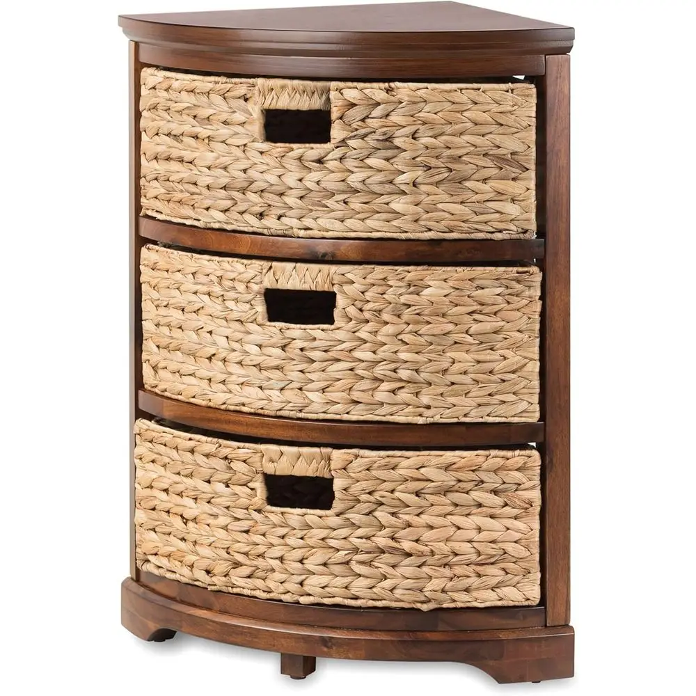 

Hampton Meadows 3 Tier X-Side Table Storage Cabinet with 3 Wicker Baskets, Walnut