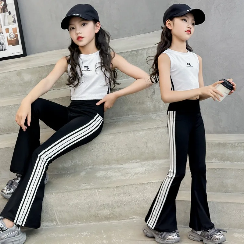 4-14Y Summer Girls' Pants New Flare Pants Children's Pants Youth Lower Garments Children's Fashion Clothes Stripe Tight Pant