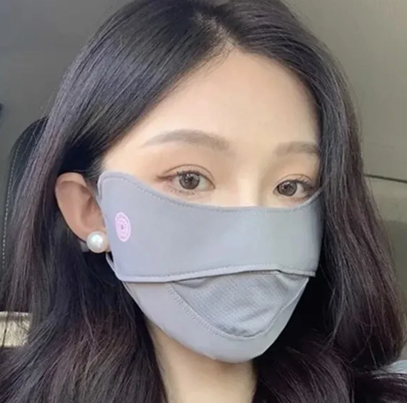 قناع واقي من الشمس للنساء في الصيف، للرياضات الخارجية وركوب الدراجات، قابل للتنفس وقابل للغسل وقابل لإعادة الاستخدام، أقنعة مضادة للأشعة فوق البنفسجية للجنسين، قناع من الحرير الجليدي قابل للتعديل