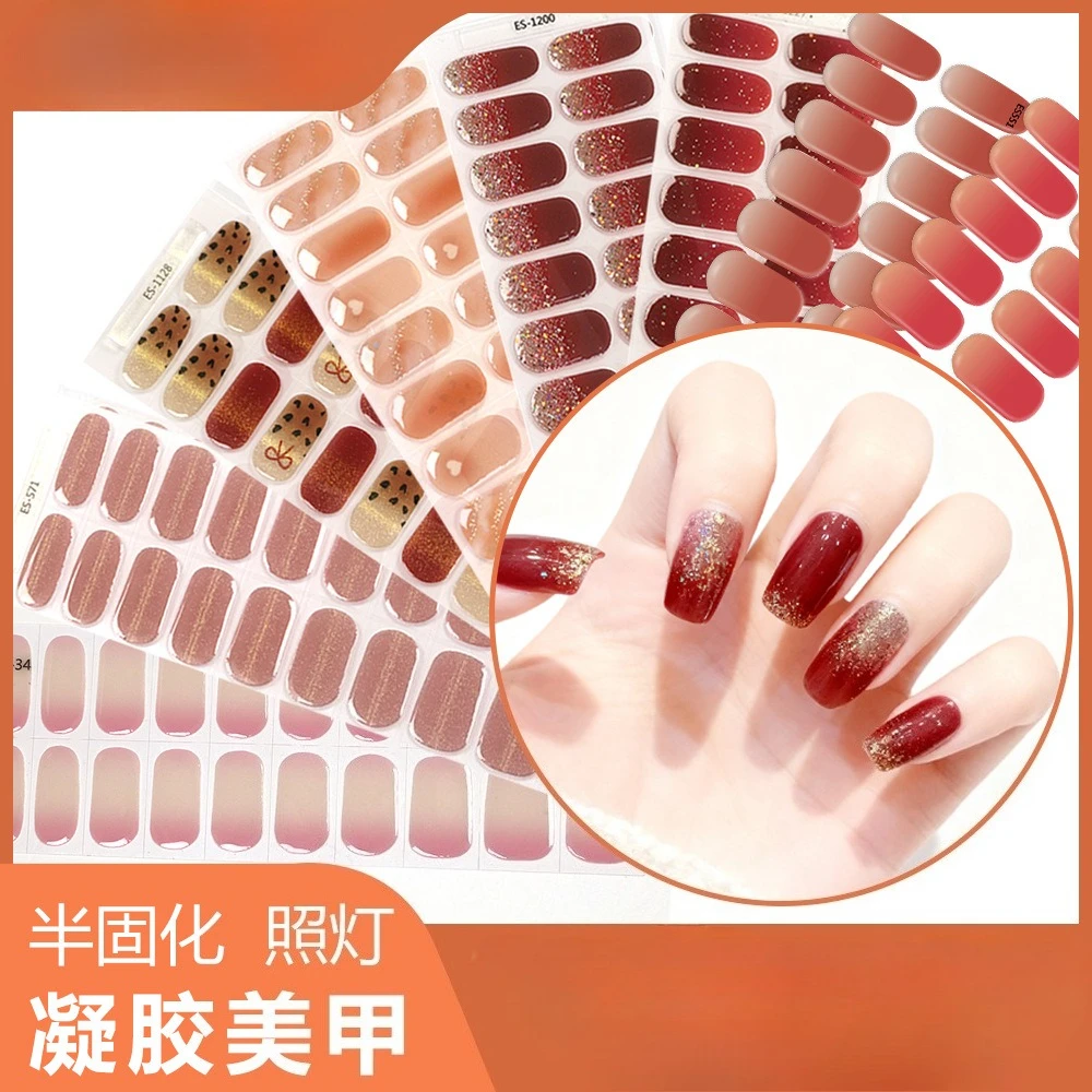 

20Tips Autumn and Winter Flash UV Semi-baked Gel Nail Sticker Wholesale Lamp Nail Polish Glue Nail Sticker