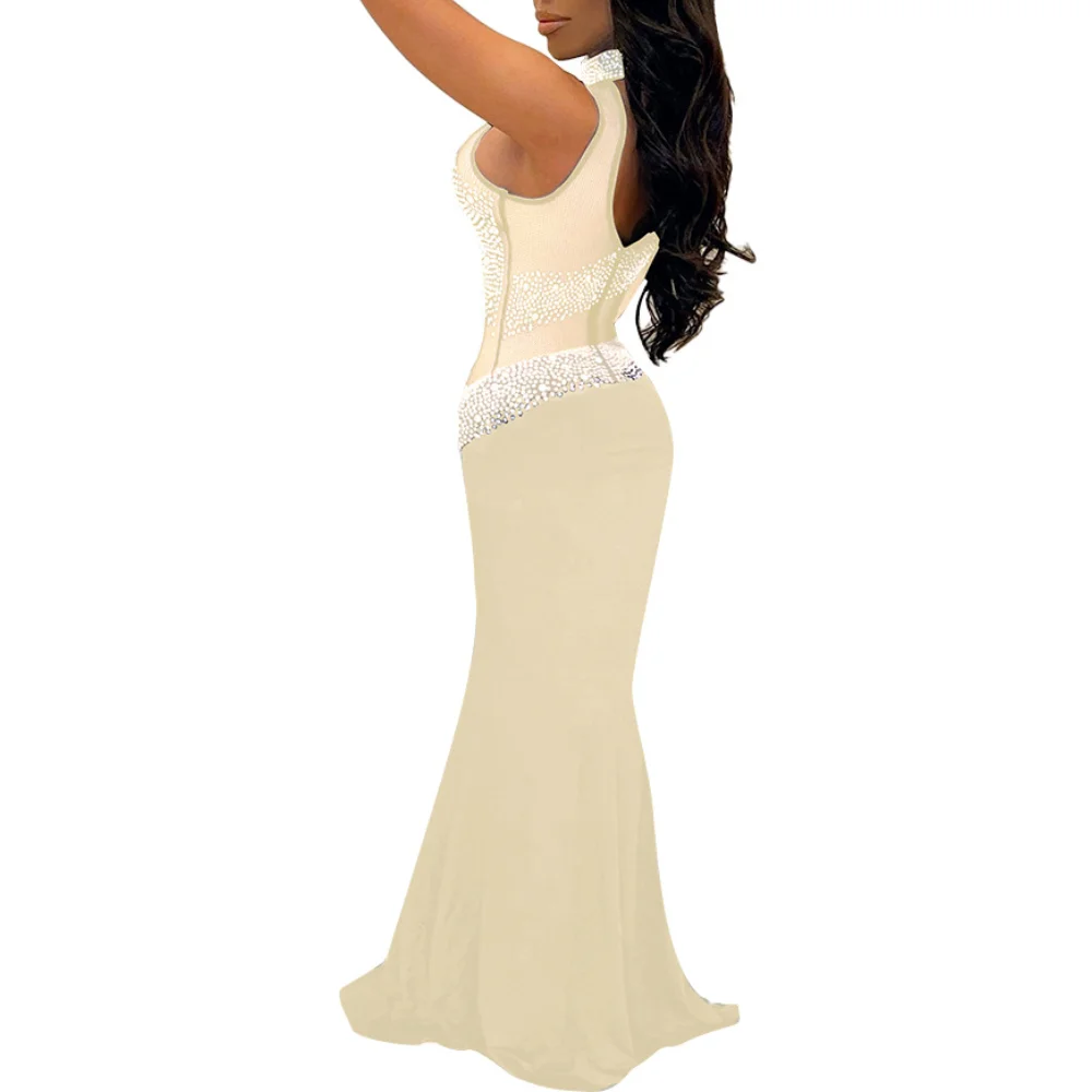 المرأة الماس الساخن الراين Bodycon ميدي ماكسي فستان حورية البحر أنيق مثير نادي الحفلات كم طويل فساتين الحفلات الليلية الطويلة #3