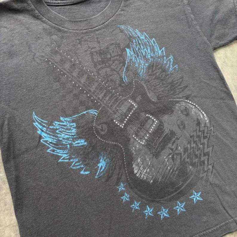 Vintage Y2K Affliction Guitar Wings Grunge Graphic Short Sleeve Print T-shirt Men Women Cotton Harajuku Vintage Streetwear Tops