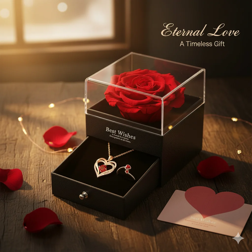 

Ожерелье «Любовь в форме сердца» на День святого Валентина с красной розой, высококачественные ювелирные изделия для влюбленных, ожерелье, кольцо, подарок, ювелирные изделия для девочек