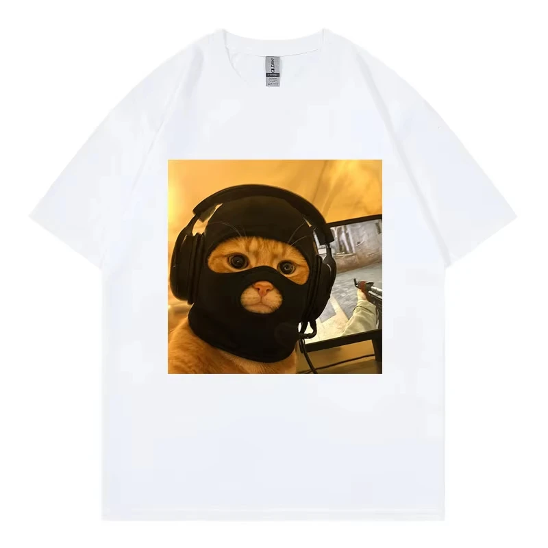 Cat Wearing Mask Funny Meme T Shirt Men Women Fashion Loose Short Sleeve T-shirts Summer Casual 100%cotton T-shirt Streetwear