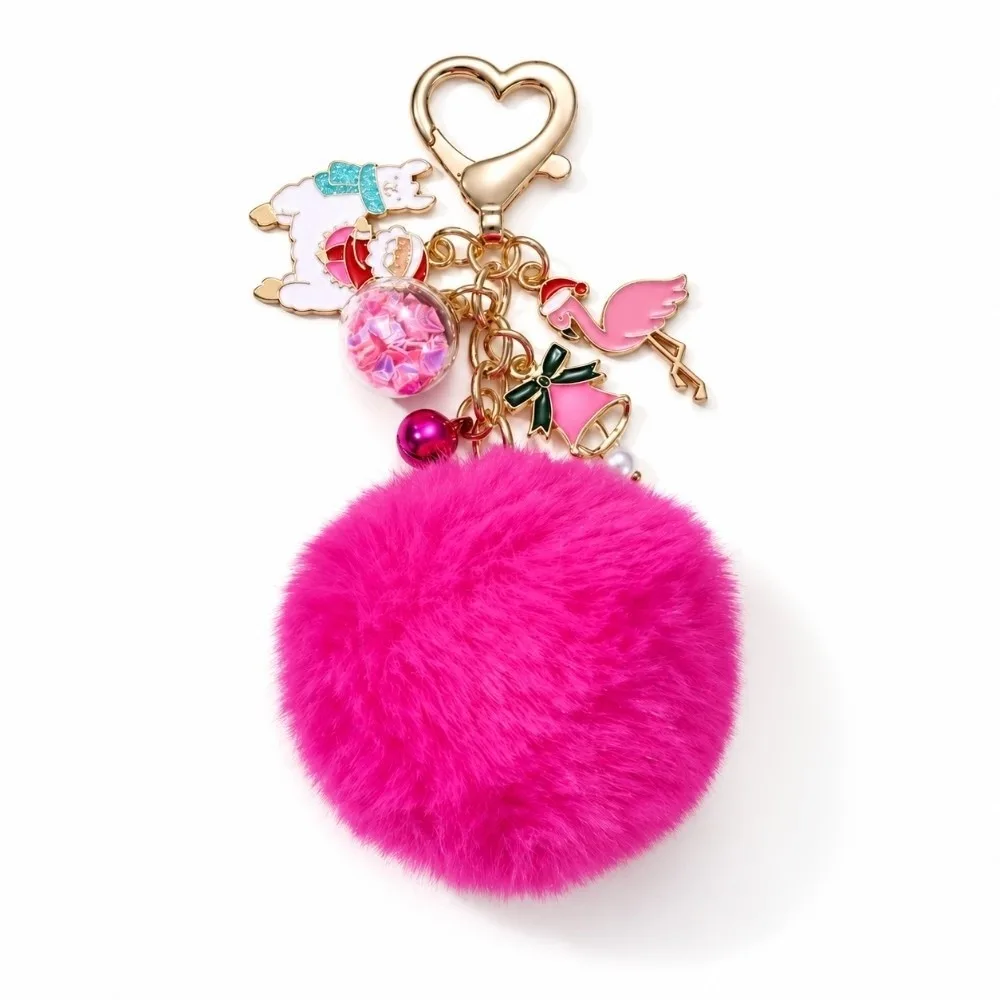 Stylish Soft Plush Fluffy Ball Keychain Snowflake Bell Heart Clasp Christmas Keychain Cute Elegant Bag Charm Party Favor