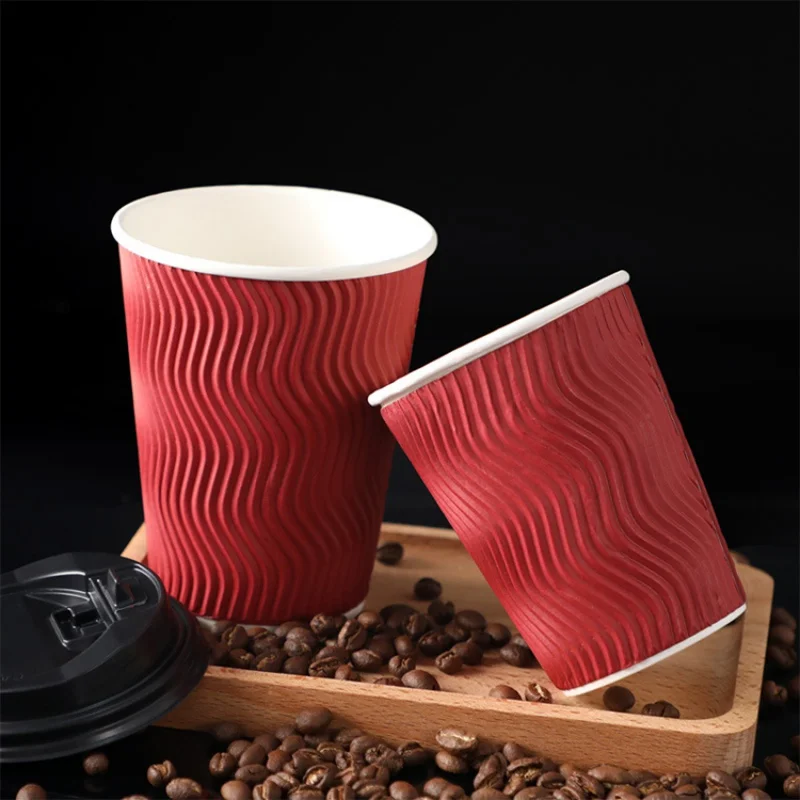 Customized productCustomized Design Disposable Printed 8oz 12oz 16oz Double Wall Ripple Corrugated Coffee Cups