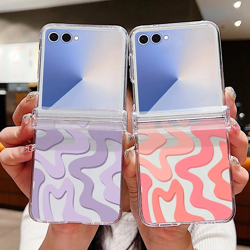 Faltbare Hartschalen-Handyhülle aus PC für Samsung Galaxy Z Flip 8 7 FE 6 5 4 3, farbige Streifen, transparente Abdeckung für Samsung Z Flip7 Flip6 Flip5