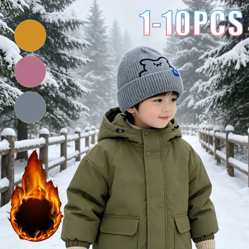 1-10PCS Cute Bear Embroidery Knitted Beanie for Women Warm Winter Hat Cozy Versatile Fall Outdoor Cold Weather Daily Gift ﻿