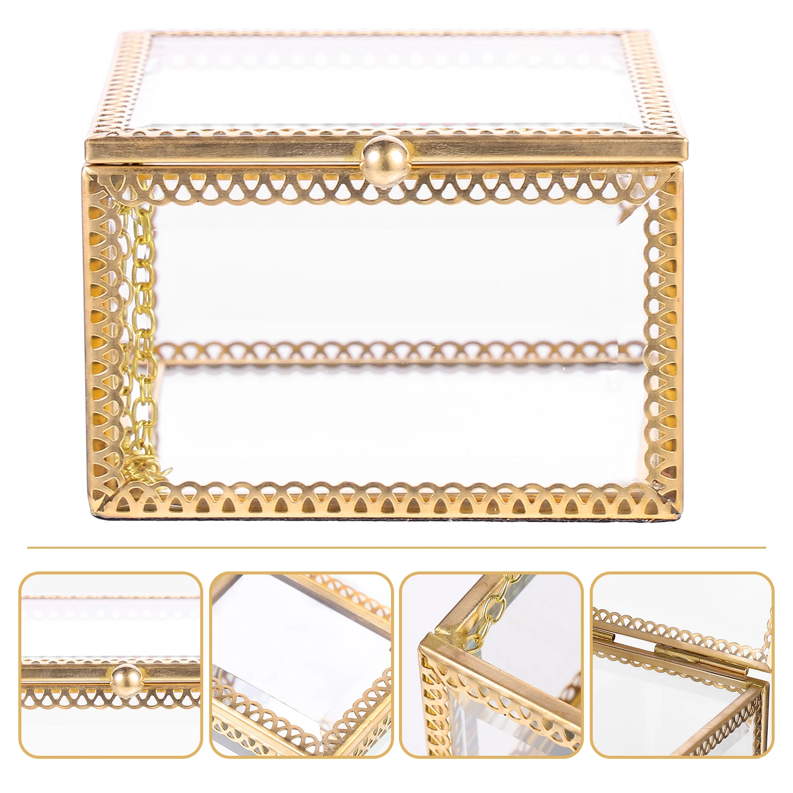 

Retro Metal Storage Box Square Glass Jewelry Case Home Decor Display ganizer Gift Box for Rings Earrings Accessories Premium