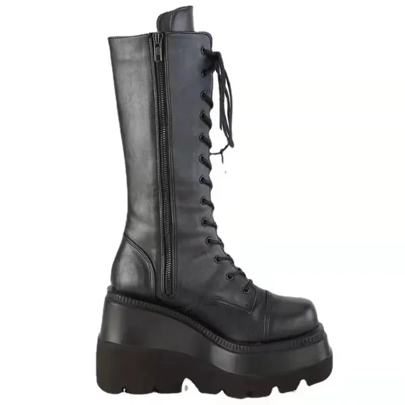 Botas de invierno para mujer, zapatos de plataforma, botines de combate a la lluvia, militares, cortos, de cuero, negro, nuevo Rock Punk Goth Lolita