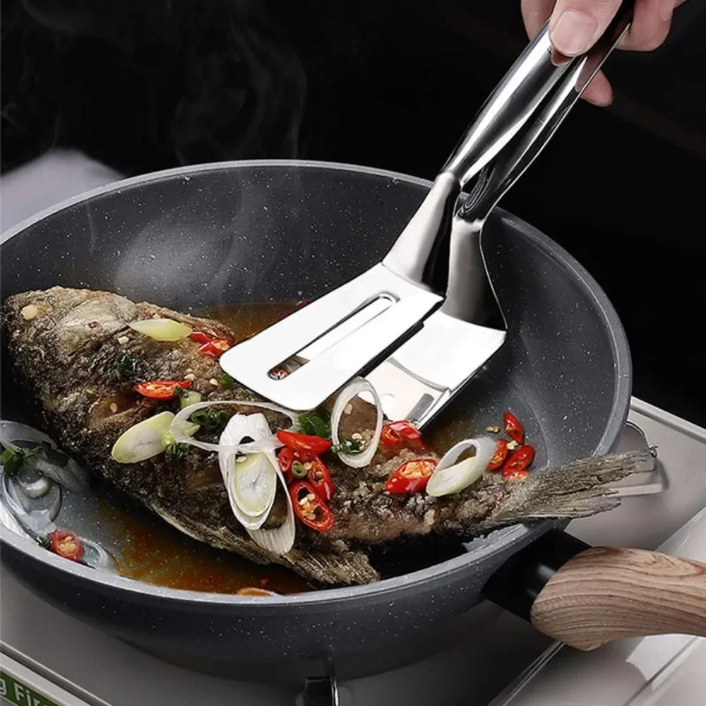 Multifunctional Food Tongs Stainless Steel BBQ Bread Clip Durable Frying Shovel Clip Fried Fish Shovel Household Kitchenware