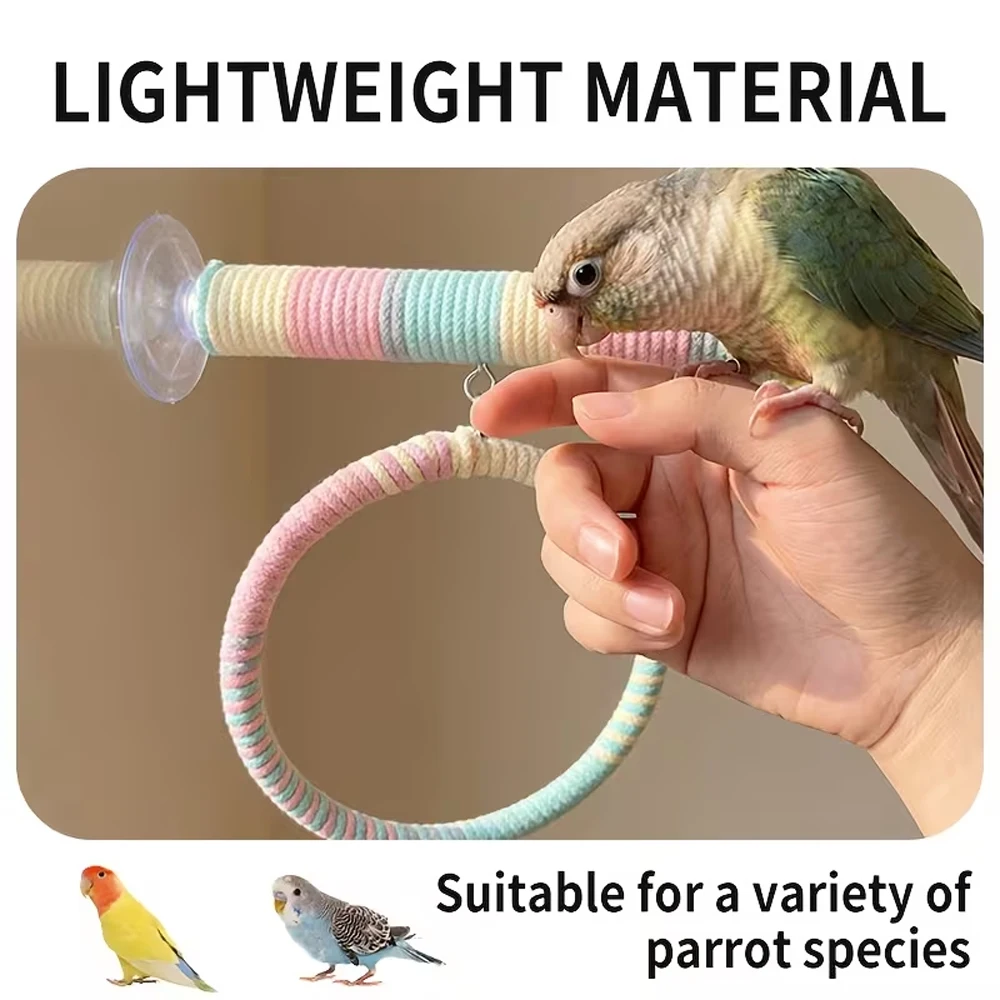 1PC Colorful Parrot Rope Perch Suction Cup/Screw Fixation Bird Swing Hanging Ring Toy for Cockatiel Budgie Conure Cage Accessory view 4
