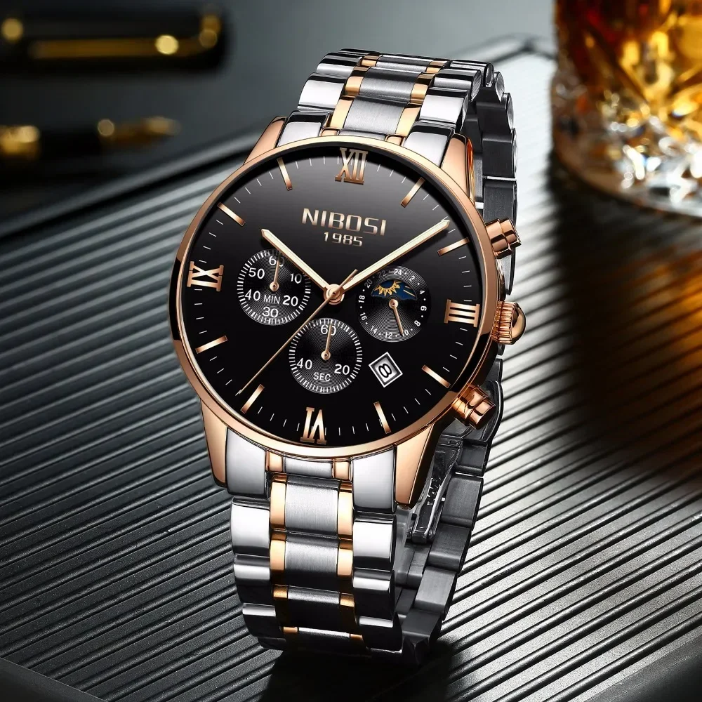 NIBOSI Rose Gold Men Watch Luxury Top Brand Men\'s Watches Fashion Military Quartz Wristwatch Clock Male Sport Relogio Masculino