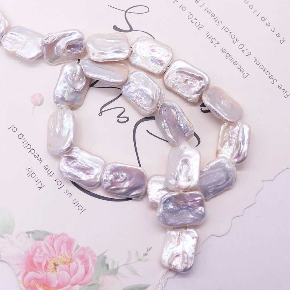 

12-18mm Natural Freshwater Pearls White Rectangular Loose Beads Baroque Straight-hole Beads DIY Exquisite Necklace Jewelry Gifts