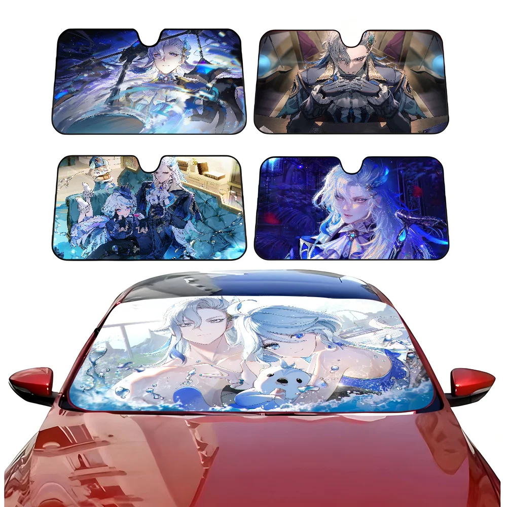 Neuvillette Genshin Impact Windshield Sun Shade Windshield Sunshade, Pink Car Sunshade Flowers Sun Visor Aesthetic Car Decor