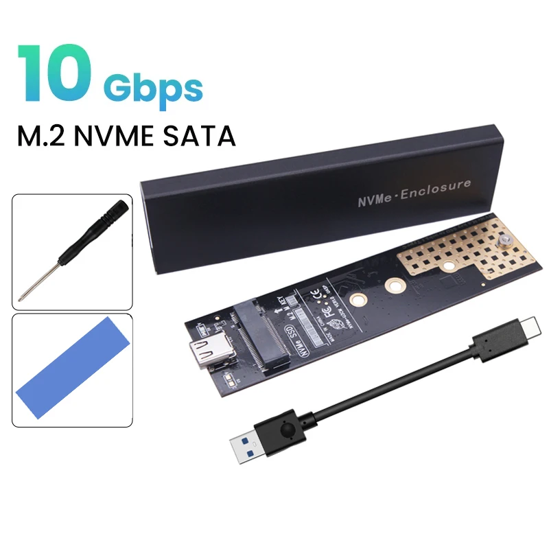 USB Tipo C Gabinete SSD M2 SSD Caso Caixa Disco Rígido Externo Caso para M.2 NGFF NVME SATA M + B Chave Caso Disco Rígido Realtek RTL9210B