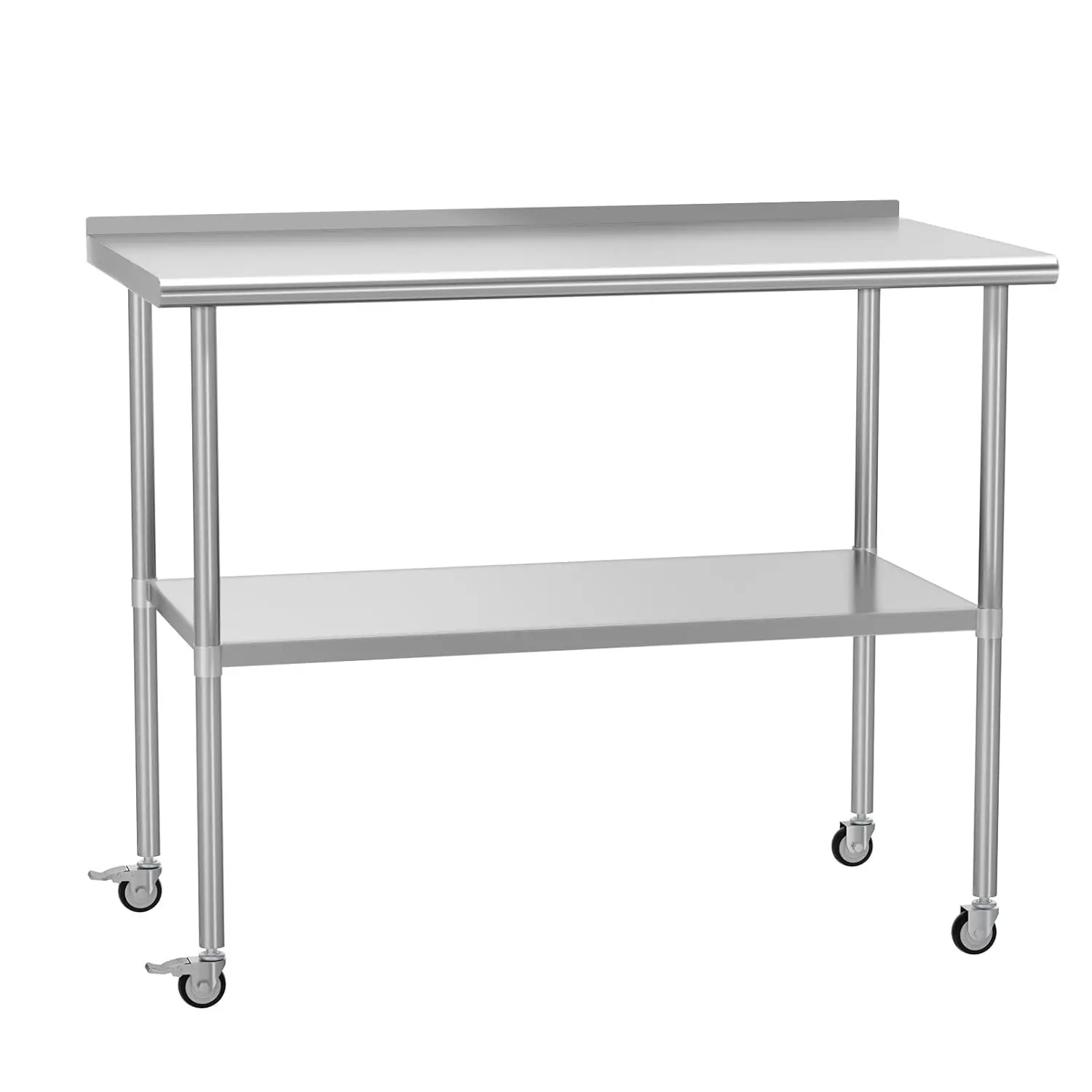 Stainless Steel Prep & Work Table With Adjustable Shelf, With Backsplash And Wheels, Kitchen Island, Commercial Workstations,