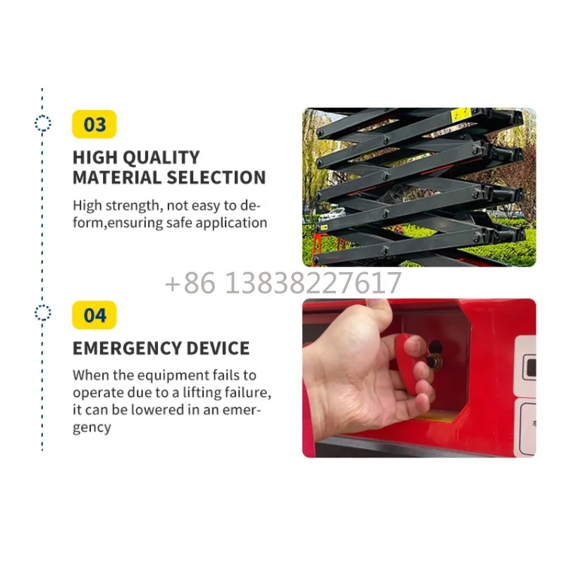 Durable Large Load Capacity 4m-16m Manual Scissor Lift Solid Rubber Tires Corrosion-resistant for Aerial Work