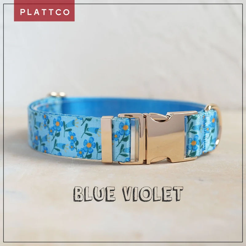 PLATTCO unique design dog collar print Blue Violet pattern with high quality light color zinc alloy buckle 5 size PDC372G