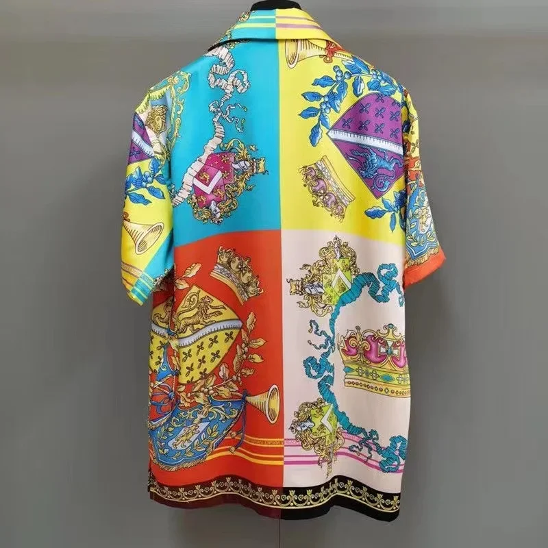 Camisa informal para hombre, chaqueta japonesa de manga corta, diseño industrial pesado, chaqueta de colores, estampado, nuevo estilo