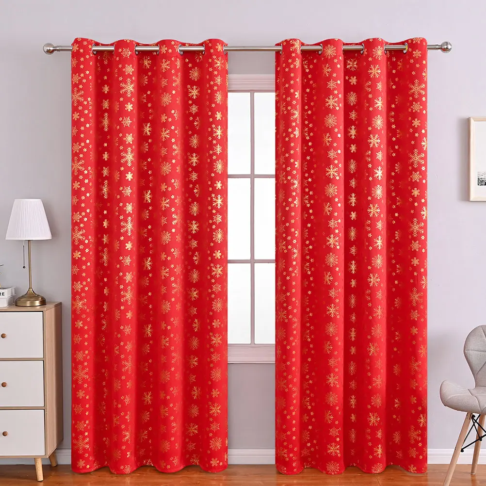 

Noise Reduction Snowflake Curtains Window Winter Polyester Living Room Drape Holiday for