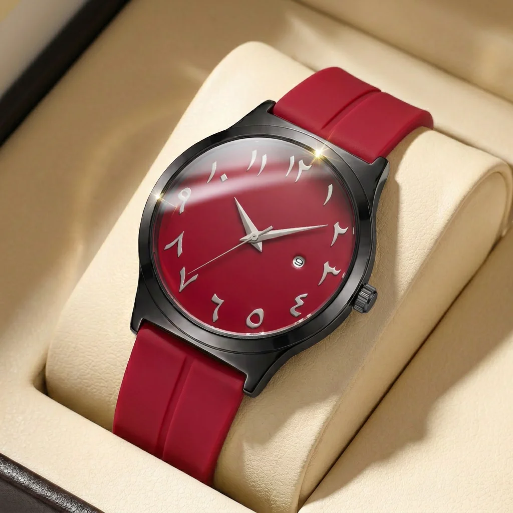 1Pcs Women's Red Dial Silicone Strap Vintage Fashion Classic Fashion Details Quartz Watch For Business Party Holiday