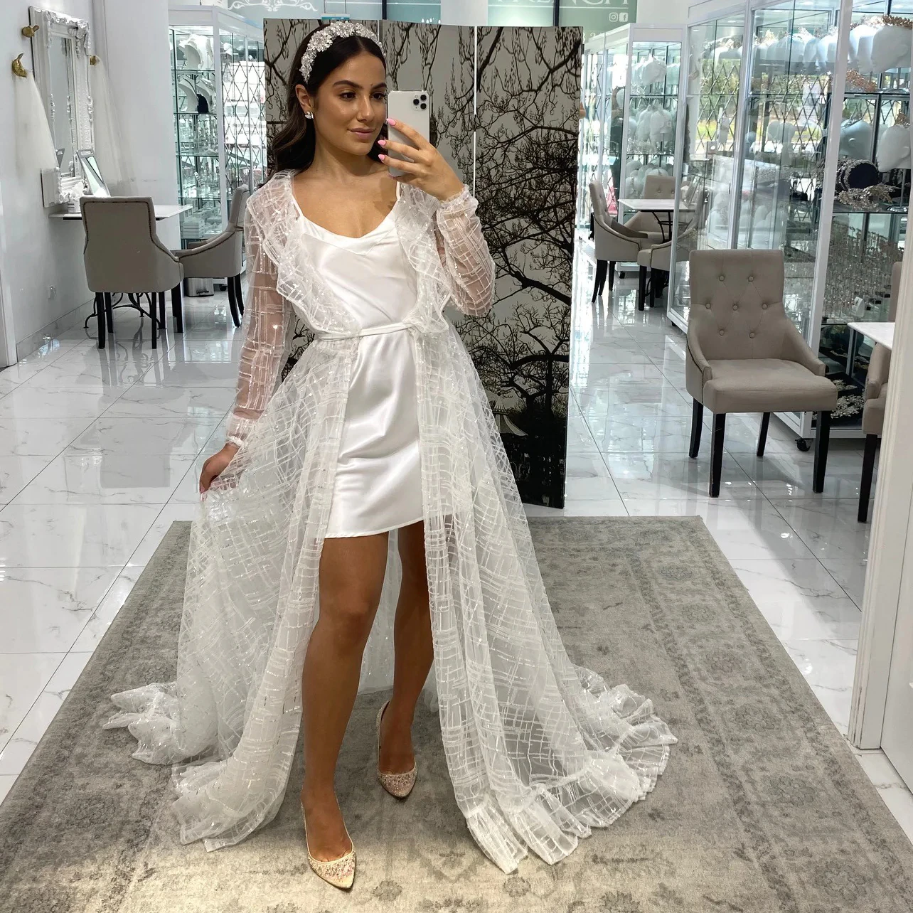 

Chic Sparkly Tulle Bride Robe for Wedding Long Sleeve Lingerie Women Fotos Gowns Boudoir Bathrobe Maternity Dress For Babyshower