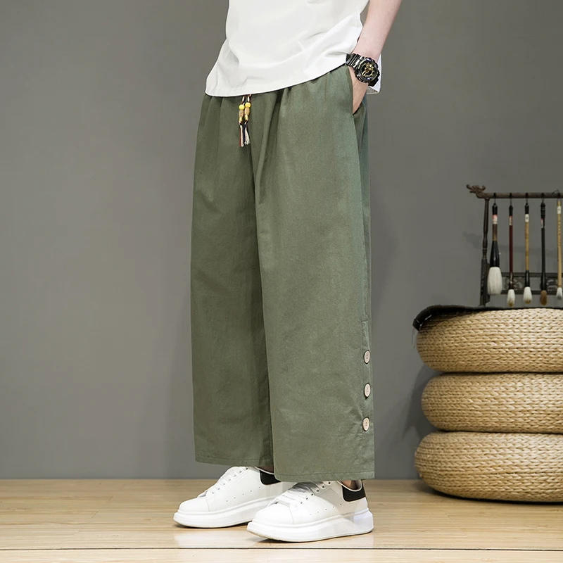 Oversized Mens Harem Pants Loose Wide-leg Pants Homens Vintage Design Calças Casuais Masculino Tornozelo-Comprimento Calças Streetwear 5XL