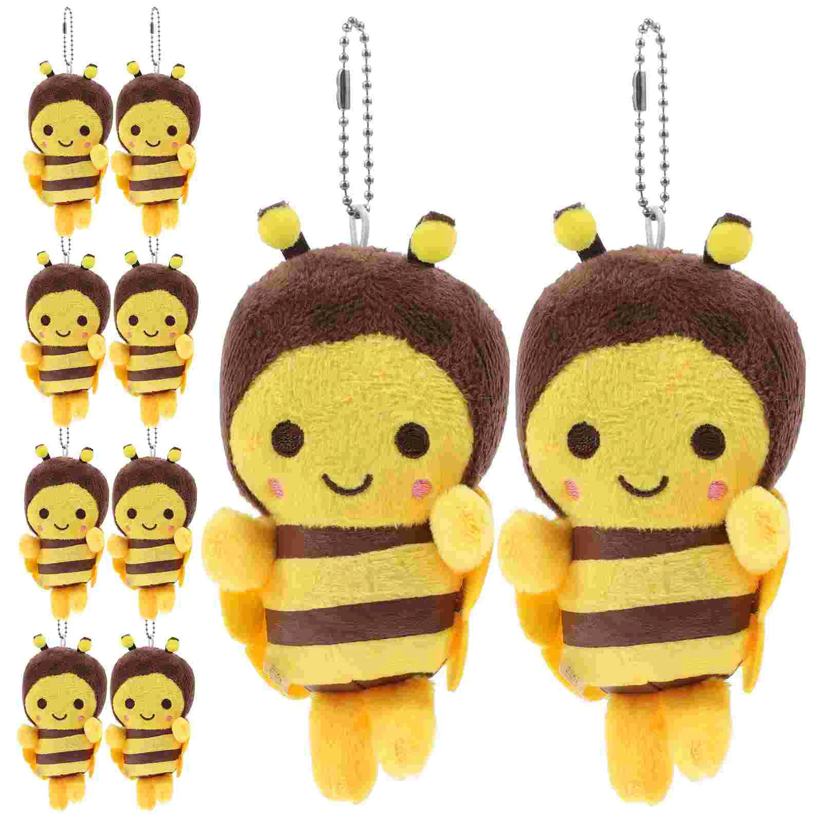 

10 Pcs Car Decorations Little Bee Pendant Backpack Plush Key Ring Stuffed Adorn Yellow Dolls Chain Child