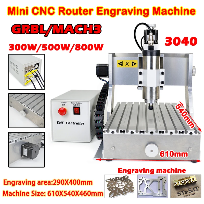 

Mini CNC Router 3040 Engraving Milling Machine 3020 GRBL/MACH3 Control for DIY Woodworking Metal Stainless Steel 300W 500W 800W