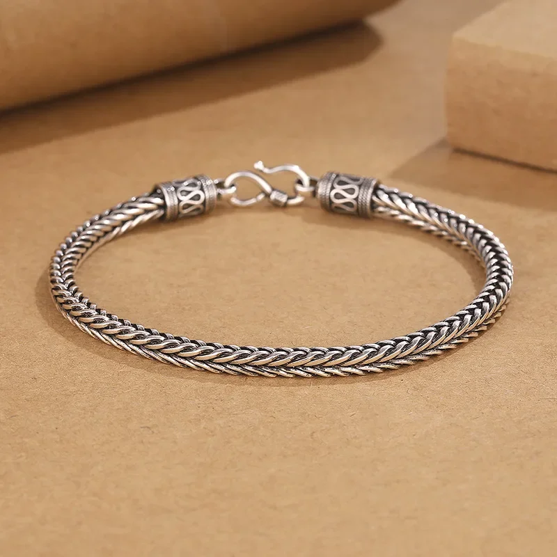 Vintage Antike Geflochtene Kielkette Herrenarmband Minimalistischer Retro-Handgelenkschmuck Punk Streetstyle Accessoire für Männer – Detail 2