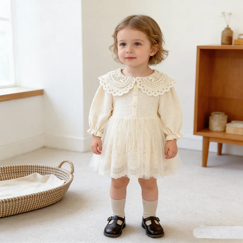 

Новинка 2023 года, весенняя одежда для маленьких девочек 0-24 месяцев, комбинезон для маленьких девочек, сетчатый комбинезон с длинными рукавами для маленьких девочек