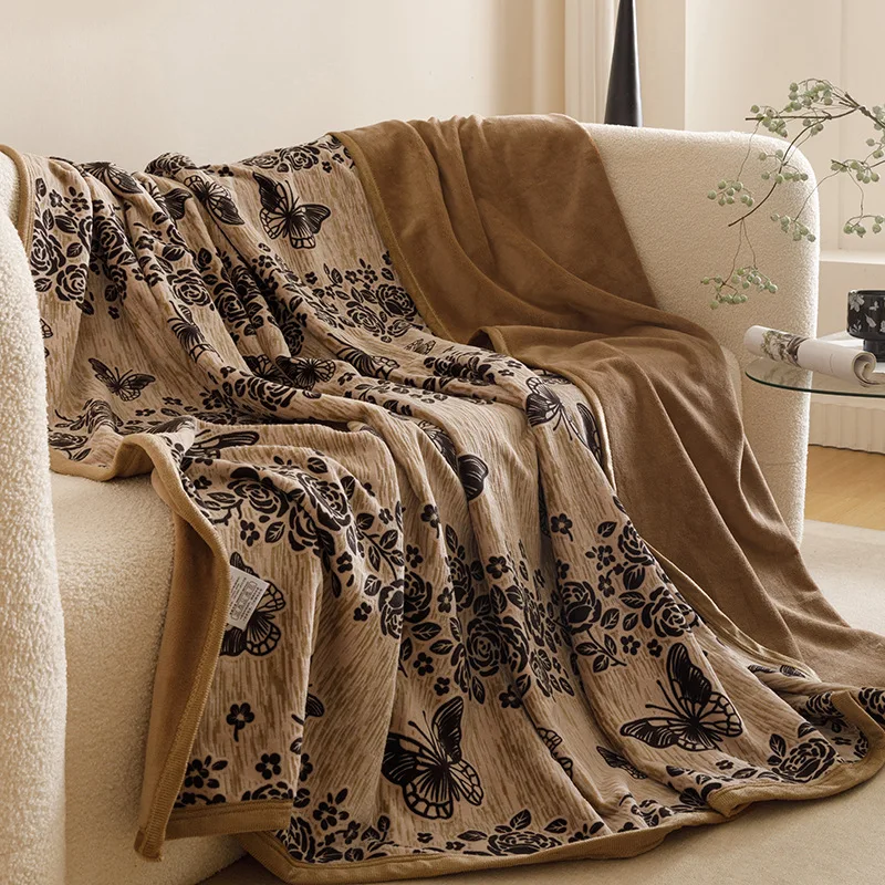 

2025 new winter thickened rabbit plush jacquard printing process blanket composite blanket casual sofa small blanket