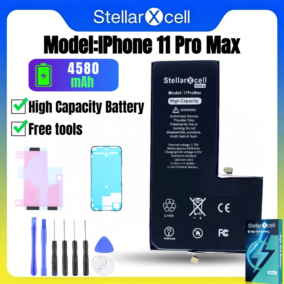 Batería StellarXcell Ultra para iPhone, enviada desde Alemania, para iPhone 11 11Pro 11ProMax, batería de alta capacidad y calidad, reemplazo de batería de iPhone con herramientas gratis, 0 ciclos, muestra 100% de salud 3