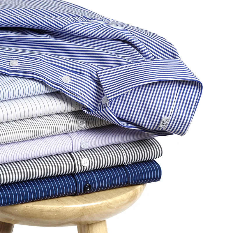 Classic Striped Men Formal Shirt Long Sleeve Office Solid Color Anti-Wrinkle Fashion Business Pocket White Social Shirt 3XL 4XL