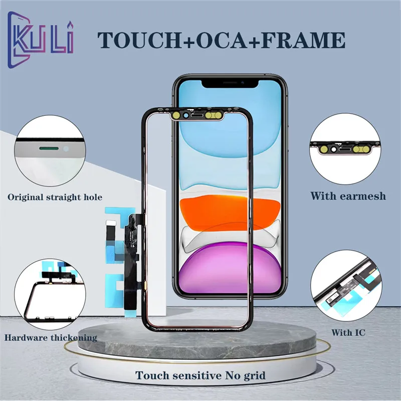 KULI New Mobile Phone Repair Replacement Screen For IPhone XR 11 Part Glass Touch Oca Frame Panel Original Film Glue Accessories