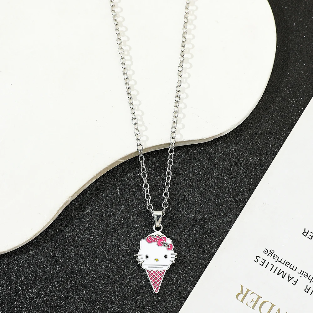 Sanrio Hello Kitty Metal Pendant Necklace Collarbone Chain Creative Cone Hello Kitty Metal Necklace Classic Anime Peripheral