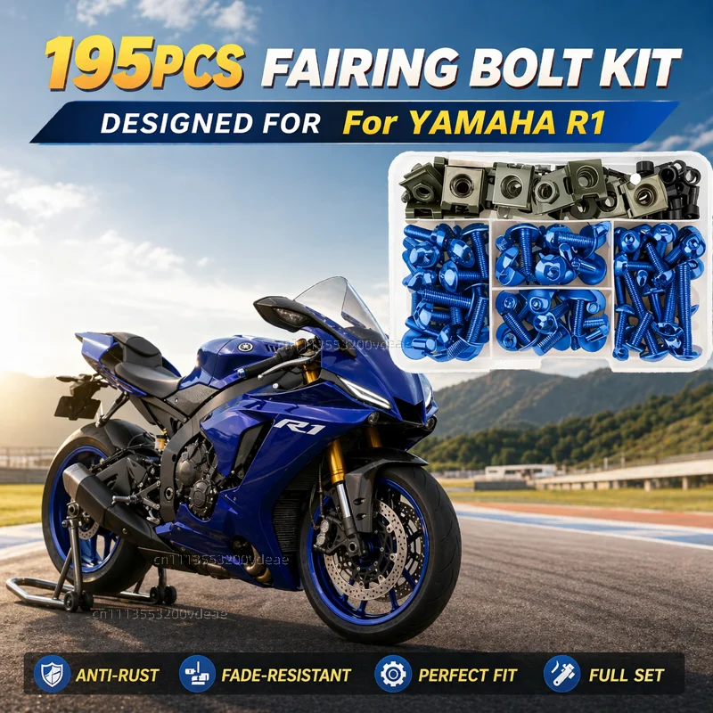195Pcs Motorcycle Accessories Aluminum Fairing Bolt Screws Kit Nut Clips For YAMAHA YZFR1 YZF R1 CNC Fastener Hardware Bodywork