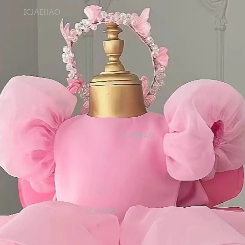 Party Dress with Wings Cute Tutu Fairy Costume Birthday Celebration Princess Pageant Gown Pink Children Girls Short Kids First