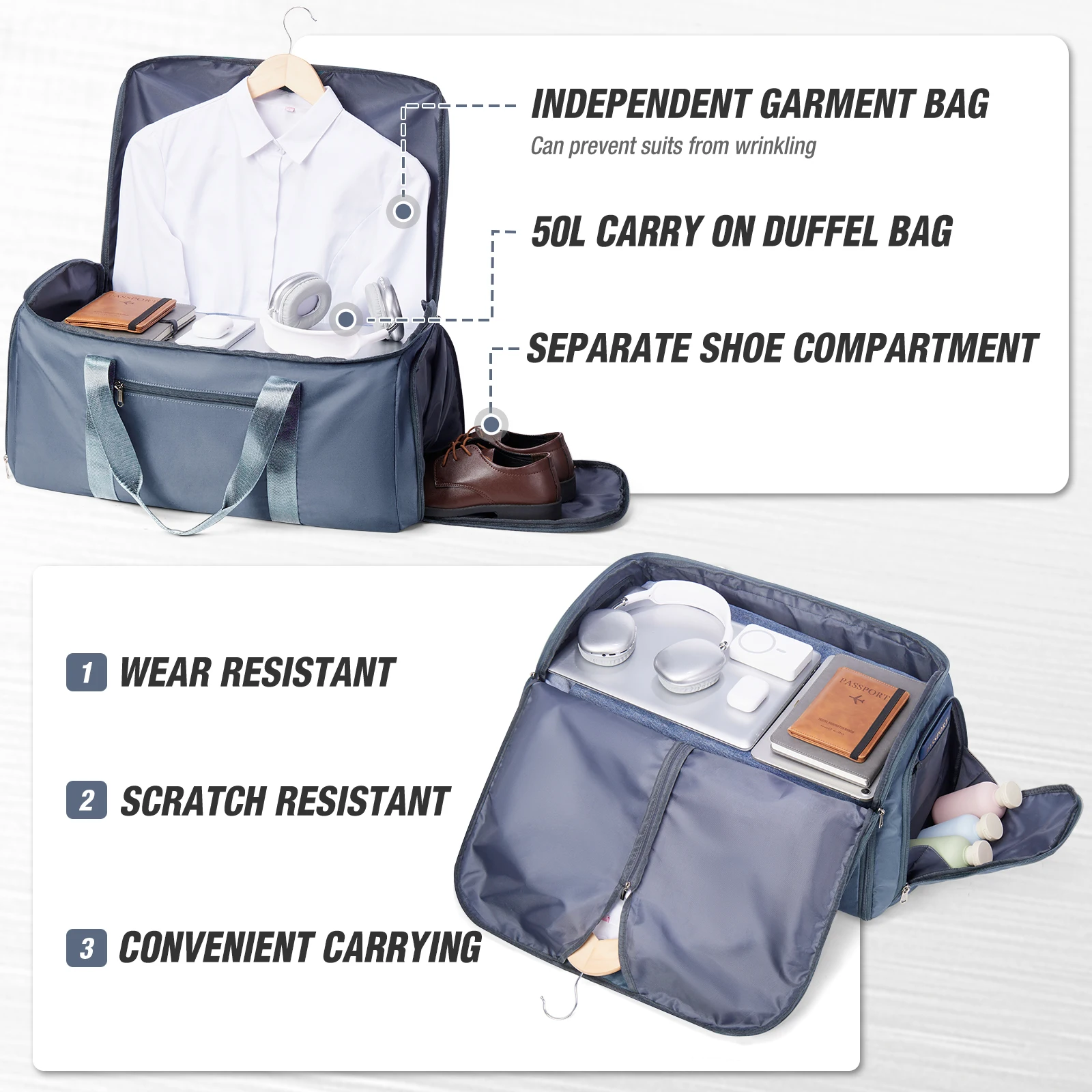 Foldable Travel Bag for Men, Convertible Carry on Duffel Bag, Hanging Garment Suit Bag Business Travel Bag Travel Clothing Bag view 3