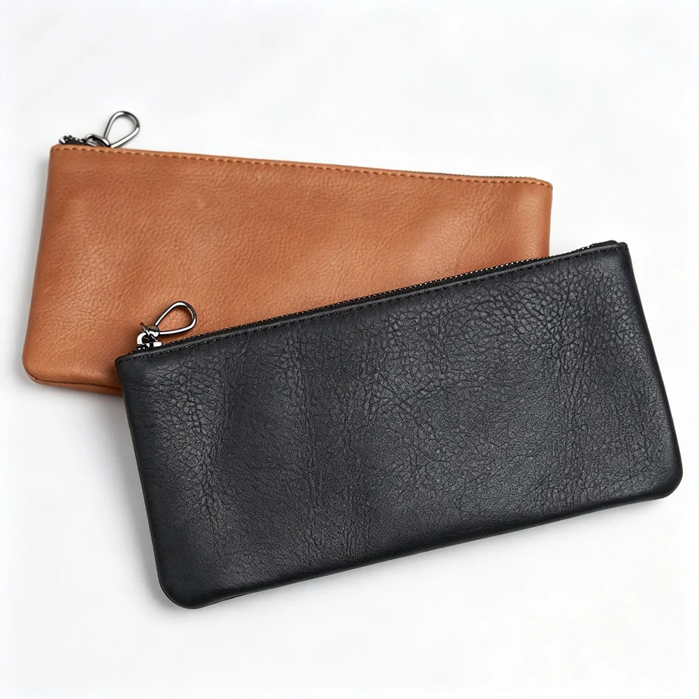 ZRCX Men\'s Genuine Leather Long Zipper Wallet First Layer Cowhide Youth Ultra-Thin Handbag Wallet Trendy Brand Simple Wallet